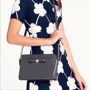 LIKE NEW Kate Spade Dark Grey Crossbody Bag with Bow Accent